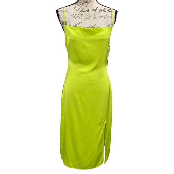 NEW Lime Green BP Nordstrom x Wildfang Slip Dress Spaghetti Strap Side Slit - Picture 1 of 10